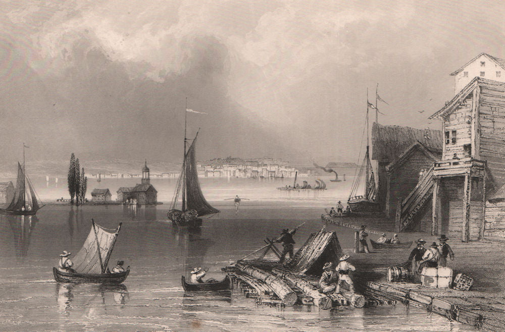 CANADA. Prescott, Ontario, from Ogdensburg Harbour. BARTLETT 1842 old print ...