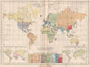 WORLD. population density; race; religion 1886 old antique map plan chart
