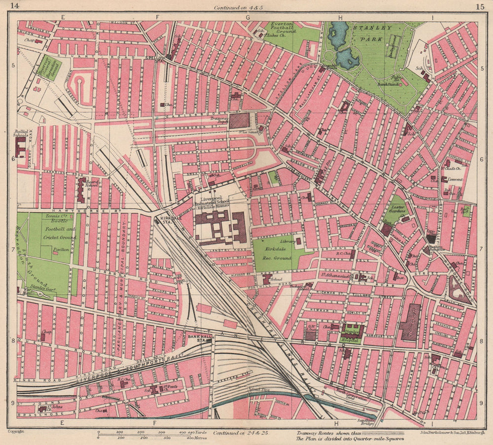 LIVERPOOL. Kirkdale Walton Bootle Stanley Park Bank Hall 1949 old vintage map