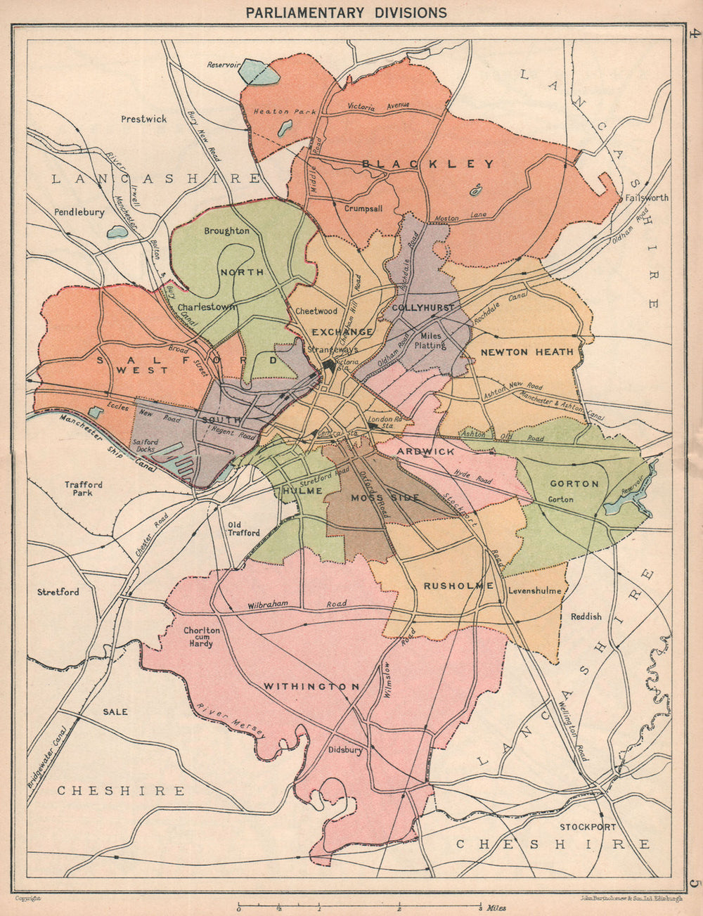 MANCHESTER. Parliamentary divisions constituencies 1927 old vintage map chart