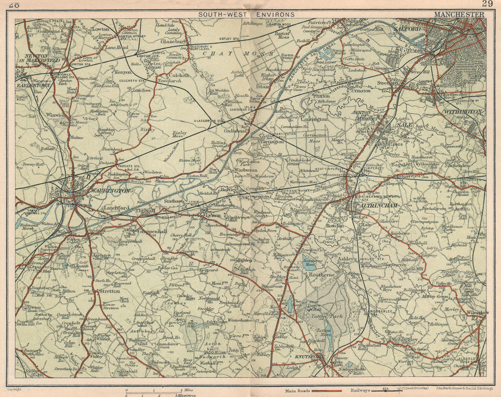 SW MANCHESTER. Warrington Altrincham Sale Wilmslow Tatton Alderley Edge 1927 map