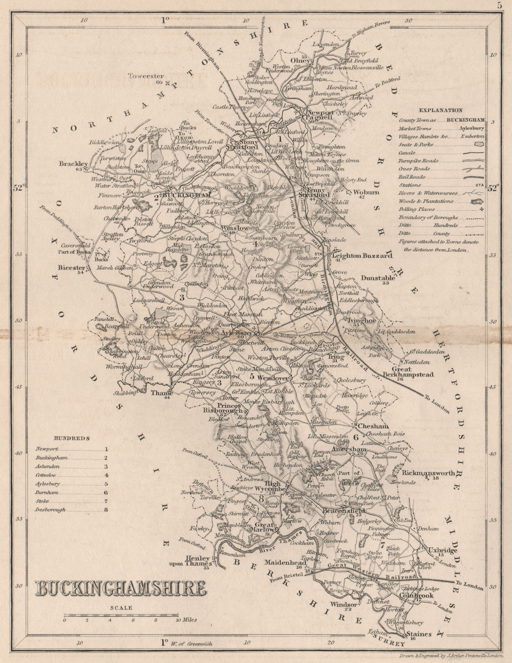 BUCKINGHAMSHIRE county map. DUGDALE/ARCHER. Seats canals polling places 1845