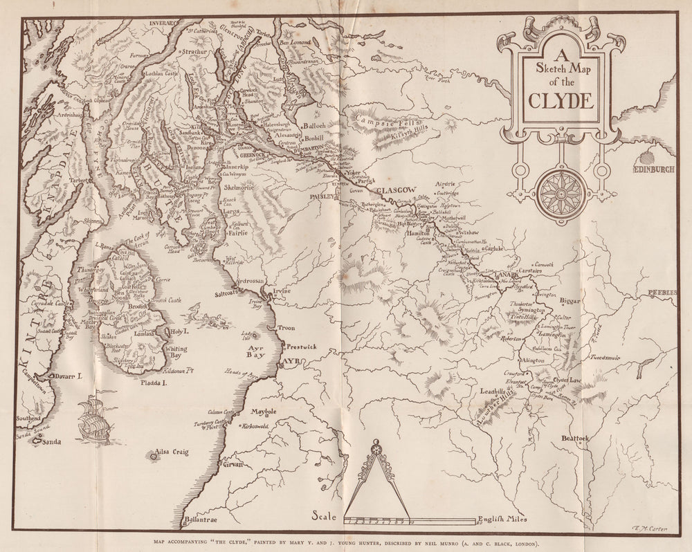 'A sketch map of the Clyde'. Scotland 1907 old antique vintage plan chart