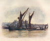 'Hay barges near Westminster Bridge' by Mortimer Menpes. London 1906 old print