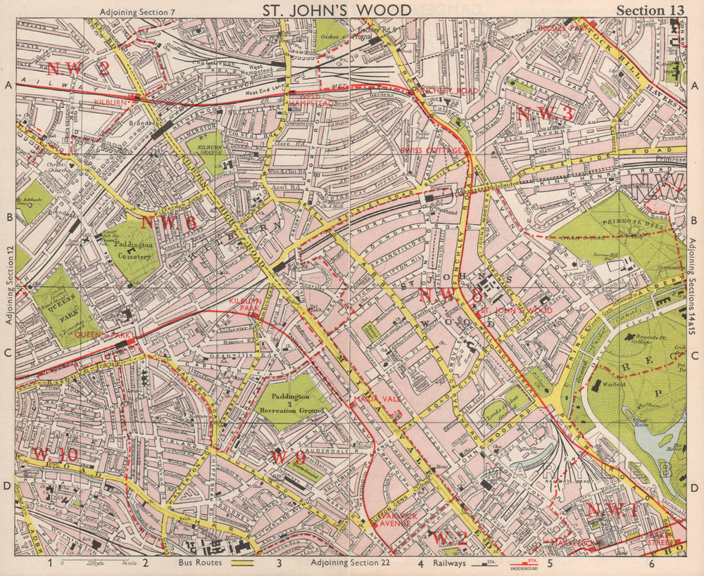 NW LONDON. St John's Wood Belsize Park Maida Vale Queens Park. BACON 1959 map