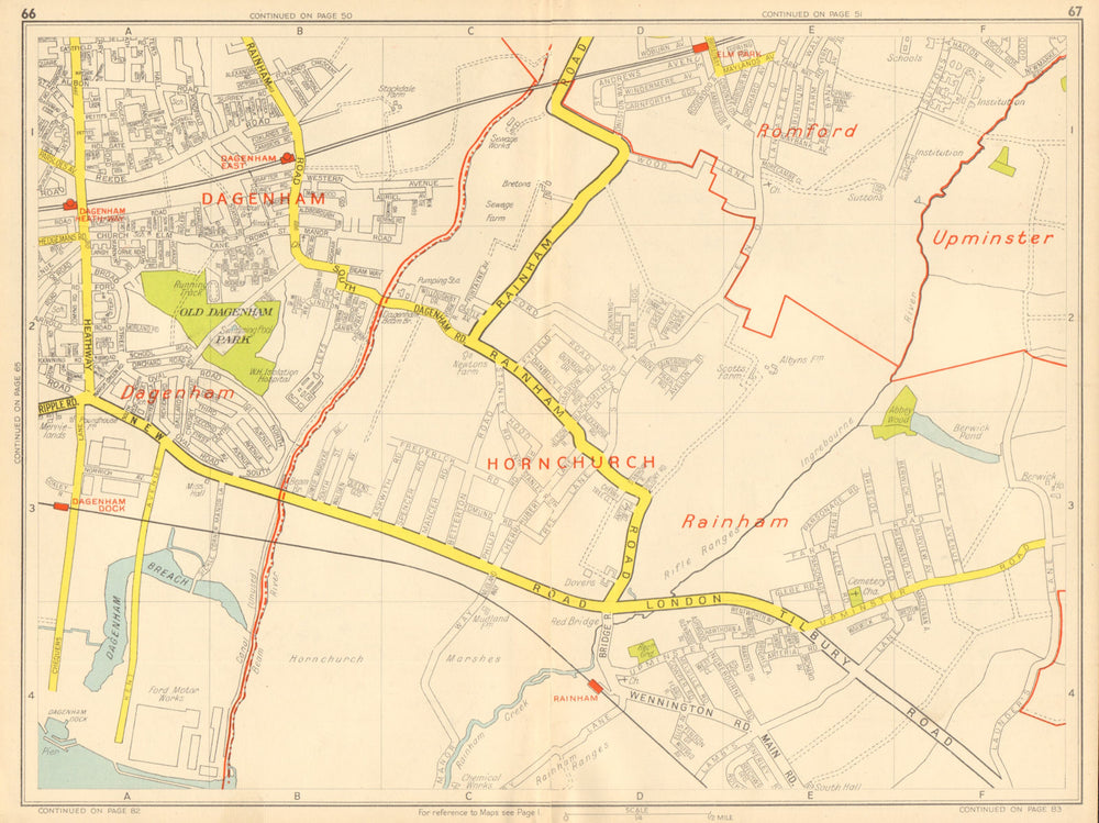 SOUTH HORNCHURCH Rainham Dagenham Elm Park. GEOGRAPHERS' A-Z 1948 old map