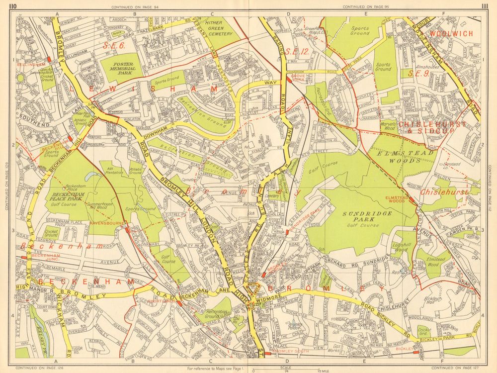 BECKENHAM BROMLEY CATFORD Grove Park Bellingham Bickley GEOGRAPHERS A-Z 1948 map
