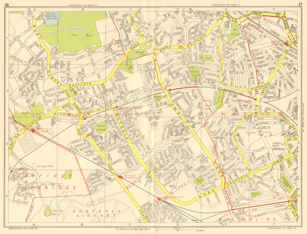 RUISLIP Harrow Pinner Ickenham Rayner's Lane Eastcote. GEOGRAPHERS' A-Z 1959 map