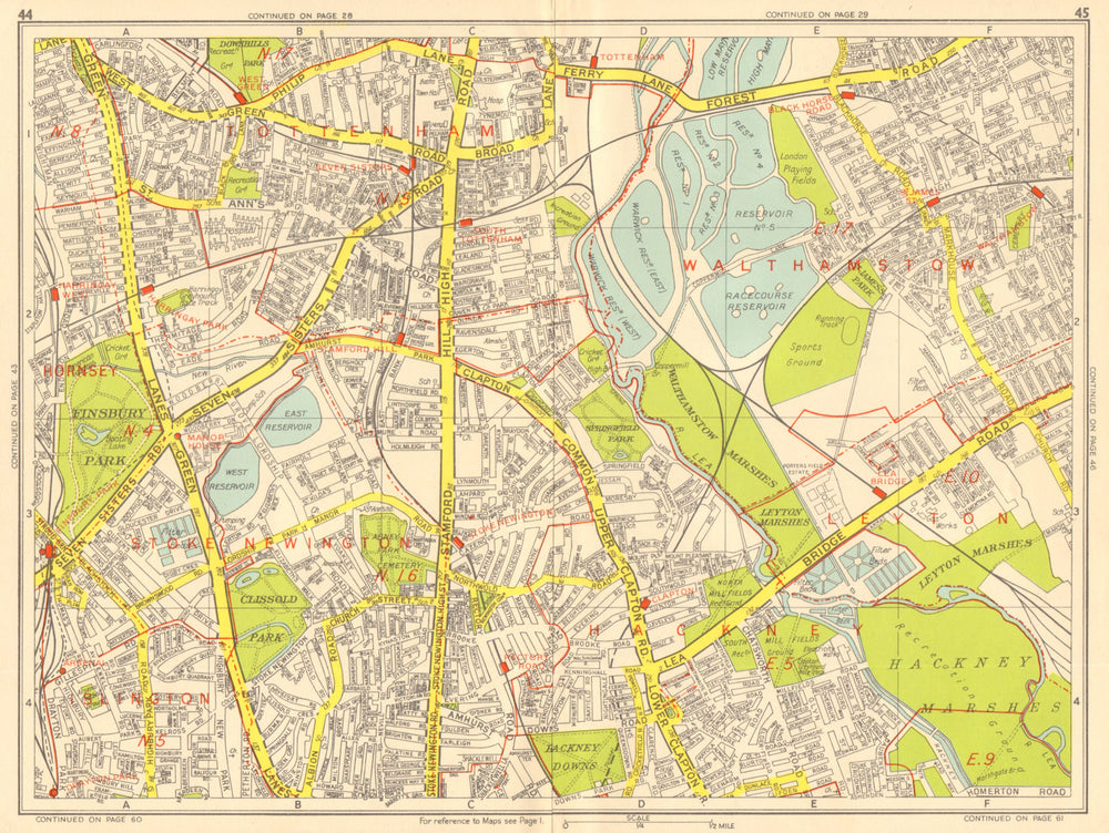 STOKE NEWINGTON Walthamstow Tottenham Finsbury Park. GEOGRAPHERS' A-Z 1959 map