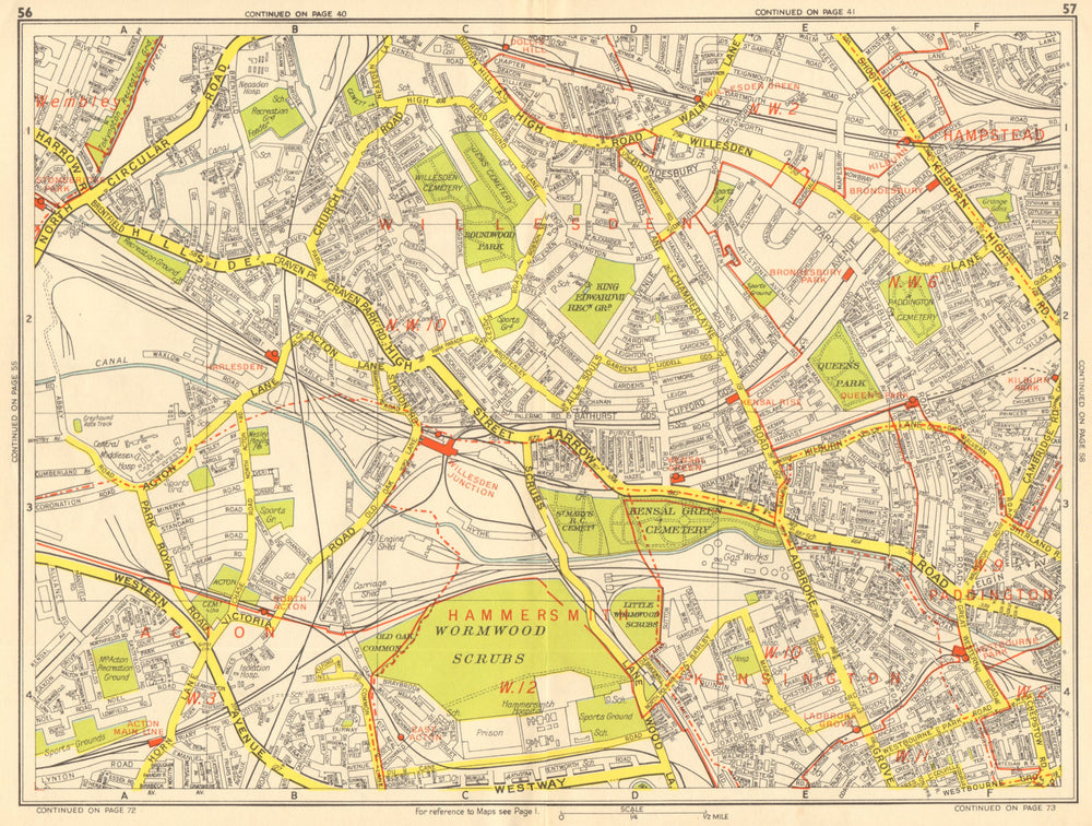 LONDON NW Acton Willesden Queens Park North Kensington. GEOGRAPHERS A-Z 1959 map