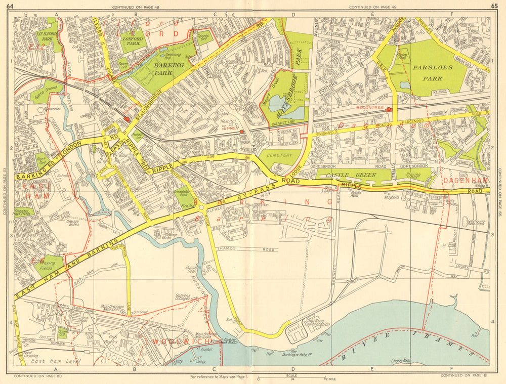 BARKING DAGENHAM Becontree Upney Ilford. GEOGRAPHERS' A-Z 1959 old vintage map