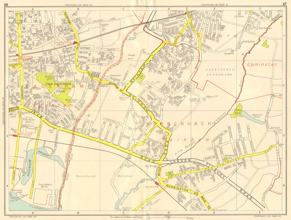 SOUTH HORNCHURCH Rainham Dagenham Elm Park. GEOGRAPHERS' A-Z 1959 old map