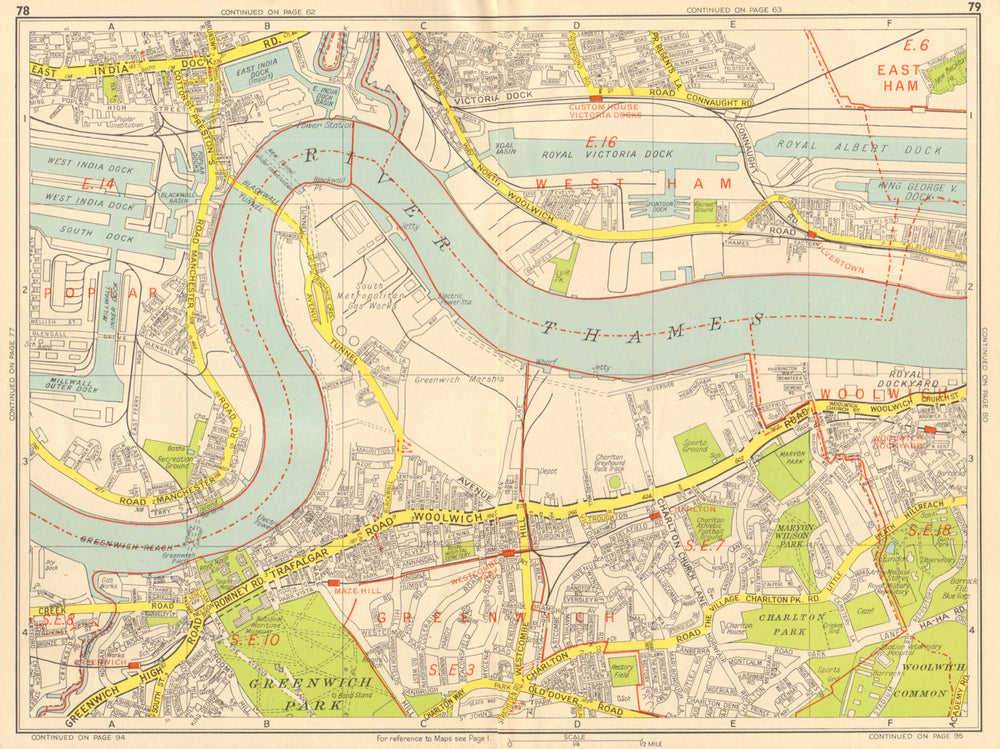 GREENWICH Isle of Dogs Woolwich Charlton Royal Docks. GEOGRAPHERS' A-Z 1959 map