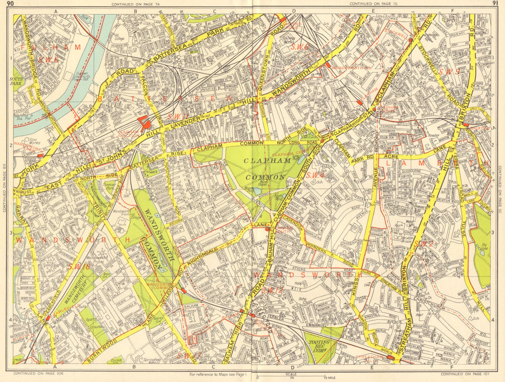 CLAPHAM BATTERSEA Brixton Stockwell Wandsworth Balham. GEOGRAPHERS' A-Z 1959 map
