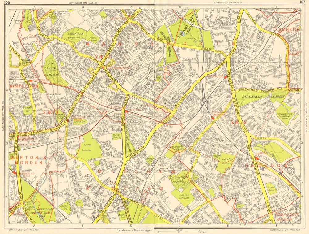 STREATHAM SW16 SW19 SW17 Mitcham Tooting Norbury. GEOGRAPHERS' A-Z 1959 map
