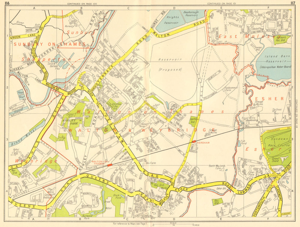 WALTON-ON-THAMES Shepperton Sunbury Esher East Molesey. GEOGRAPHERS A-Z 1959 map