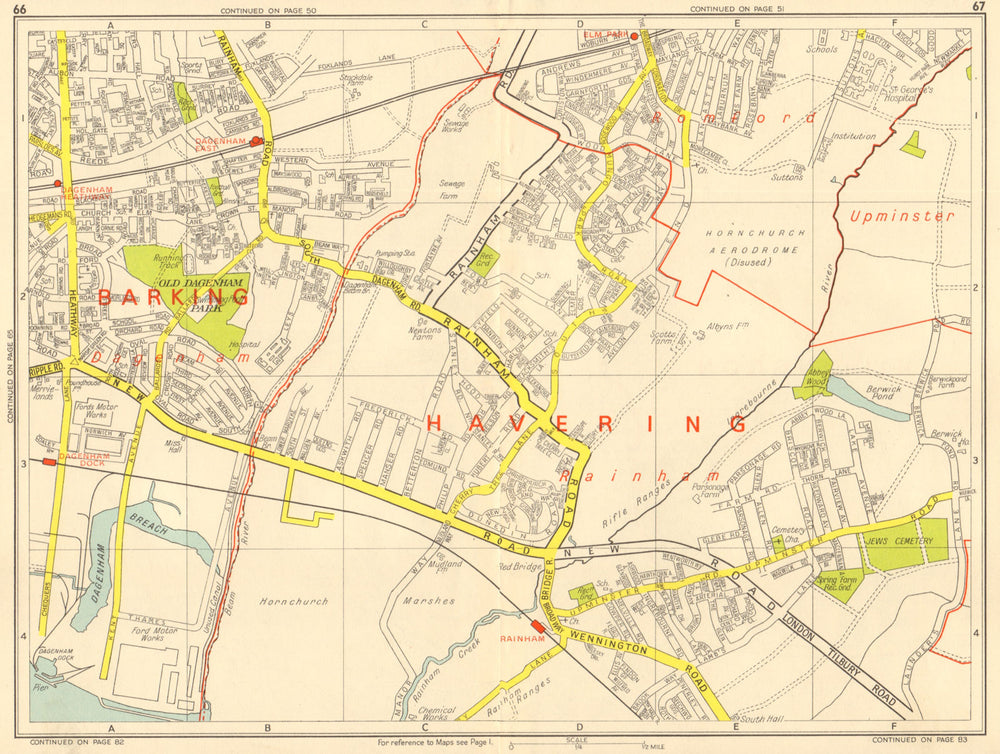 SOUTH HORNCHURCH Rainham Dagenham Elm Park. GEOGRAPHERS' A-Z 1964 old map