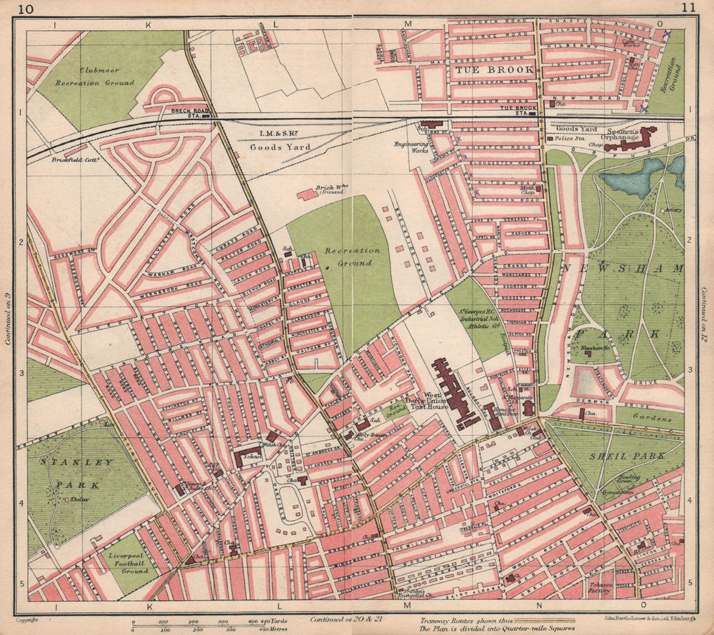 LIVERPOOL. Anfield Everton Tue Brook Newsham Park Breck Road 1928 old map