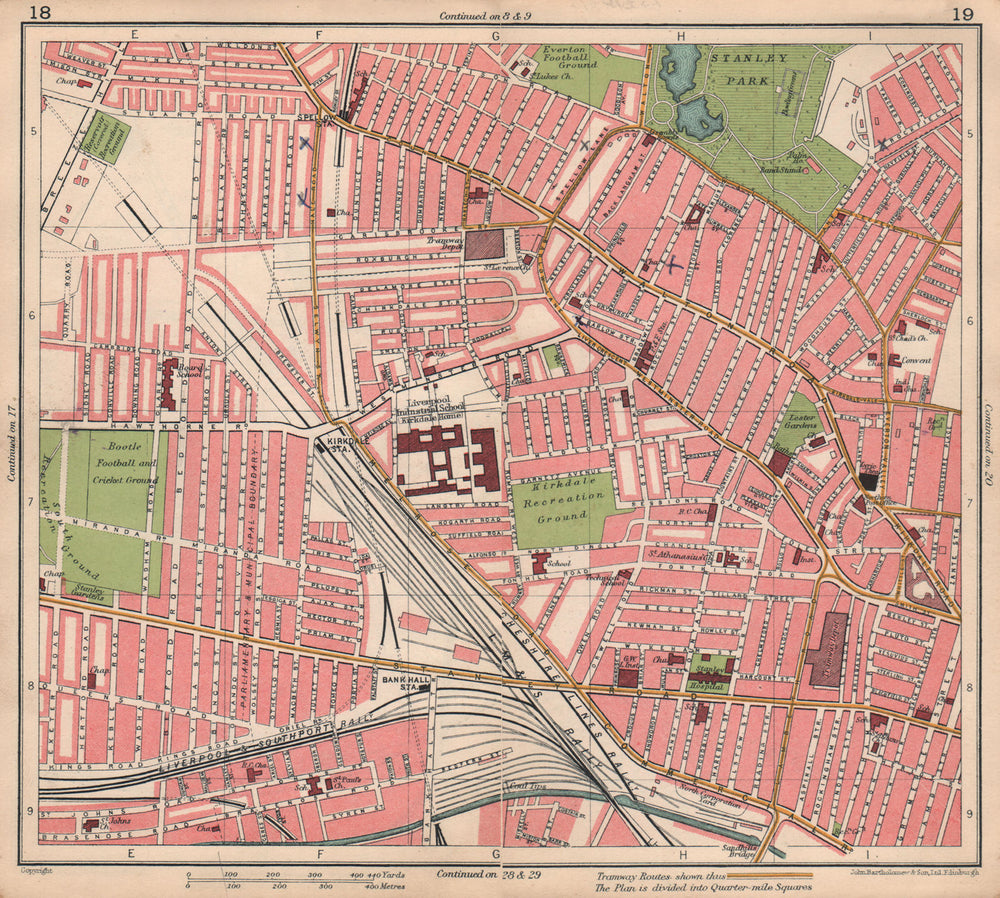 LIVERPOOL. Kirkdale Walton Bootle Stanley Park Bank Hall 1928 old vintage map