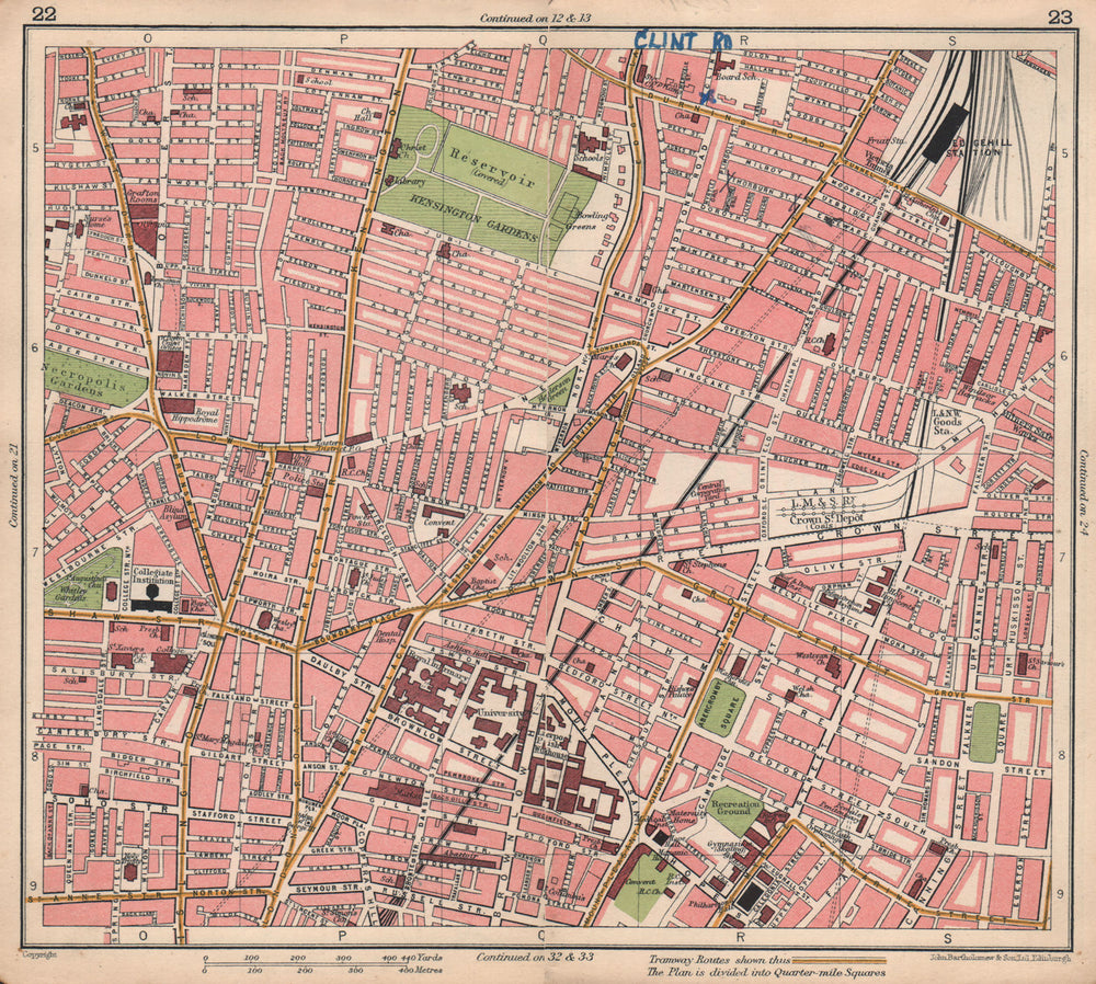 LIVERPOOL. Edgehill Kensington Gardens Royal Liverpool Uni Hospital 1928 map