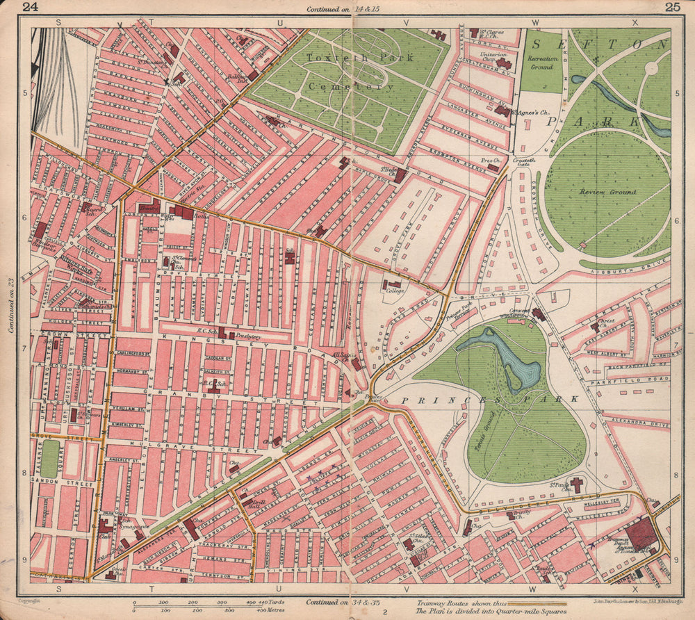 LIVERPOOL. Windsor Princes Park Sefton Park Toxteth 1928 old vintage map chart