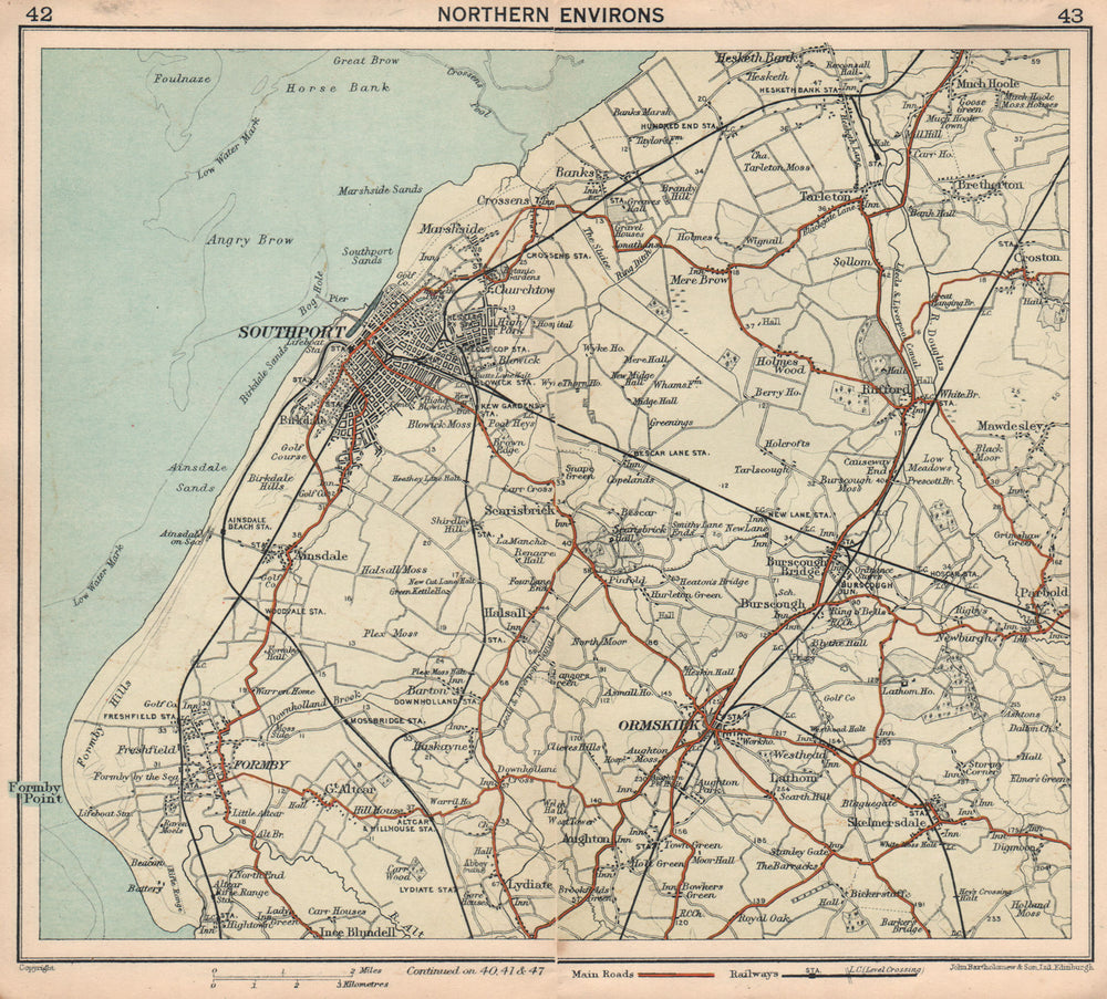 SOUTHPORT Formby Ormskirk environs map plan. Merseyside. Lancashire 1928