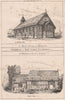 Half timbered churches. Denton, Manchester; Warburton, Cheshire 1870 old print