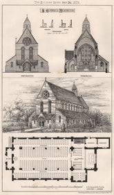 S. Gabriels, Newington; J. Edward, K. Cutts Architect, London 1873 old print