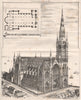 Queenstown cathedral; E.W. Pugin, G.C. Ashlin Architects. Ireland 1874 print