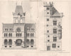 Town halls - Mantzeim, Germany & Luxeuil, Haute-Saône 1874 old antique print