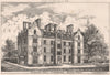 Newnham Hall, Cambridge, south front; Basil Champneys Architect 1874 old print