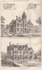 House at East Harptree, Somerset; Colnehurst, Watford, Herts 1876 old print