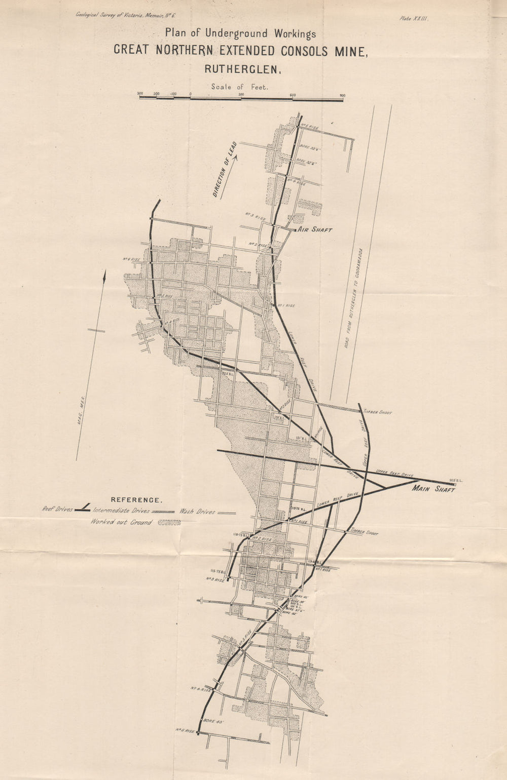 Great Northern extended Consols Mine, Rutherglen. Victoria, Australia 1909 map