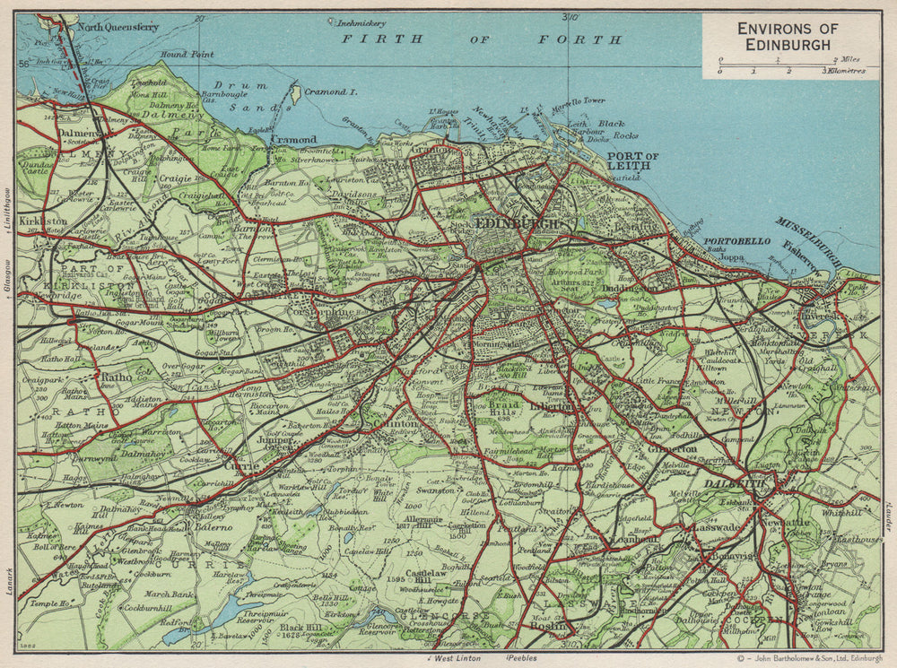 ENVIRONS OF EDINBURGH. Vintage map plan. Leith Dalkeith Scotland 1959 old