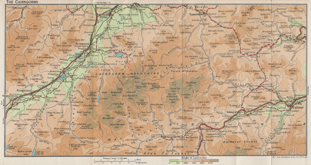 CAIRNGORMS. Vintage map plan. Aviemore Ballater Kingussie Braemar. Scotland 1959