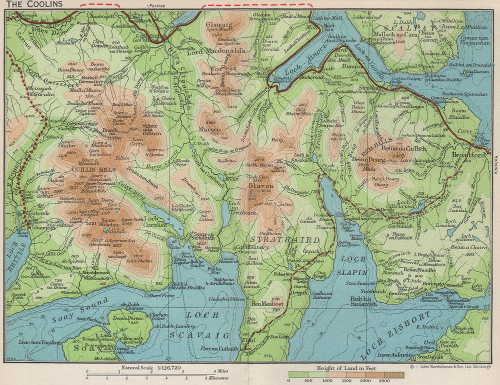 THE COOLINS (CUILLINS) . Vintage map plan. Isle of Skye. Scotland 1959 old