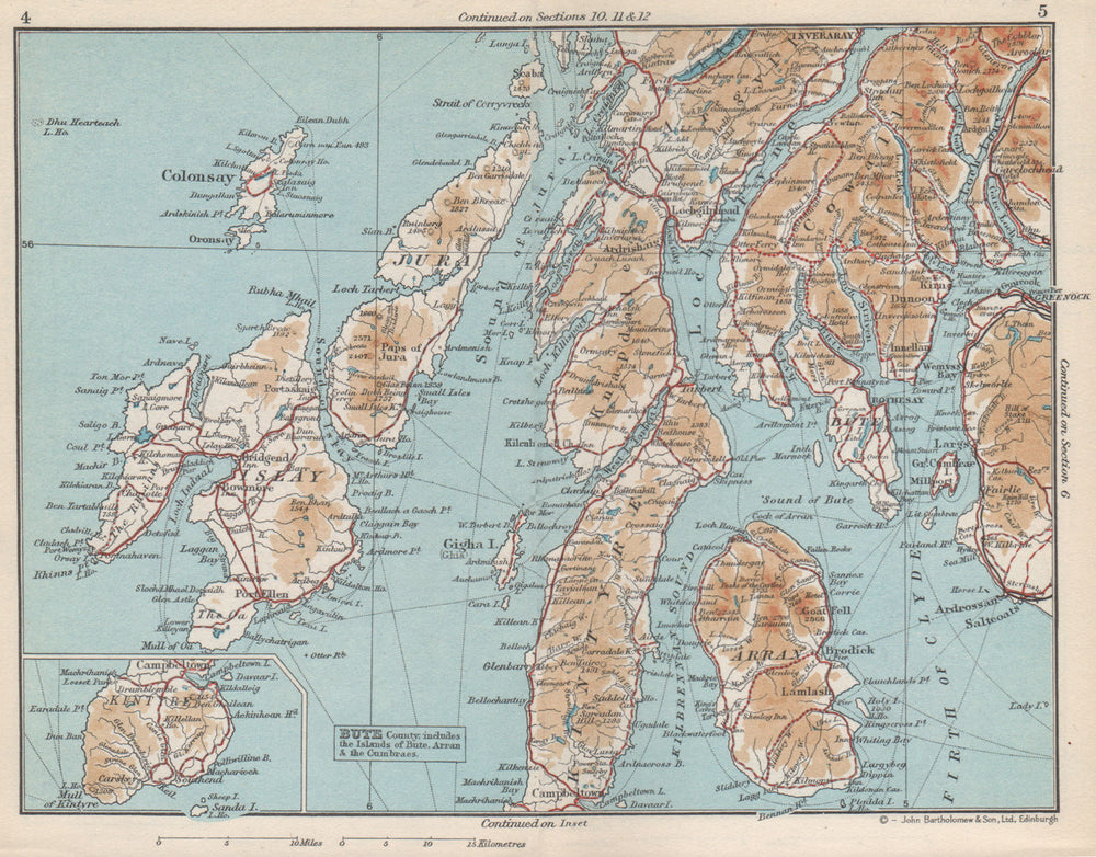 ARGYLL & BUTE. Kintyre Islay Jura Arran Colonsay. Vintage map. Scotland 1959
