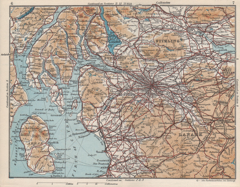 CENTRAL SCOTLAND. Glasgow Firth of Clyde Lanarkshire Dunbarton &c 1959 old map
