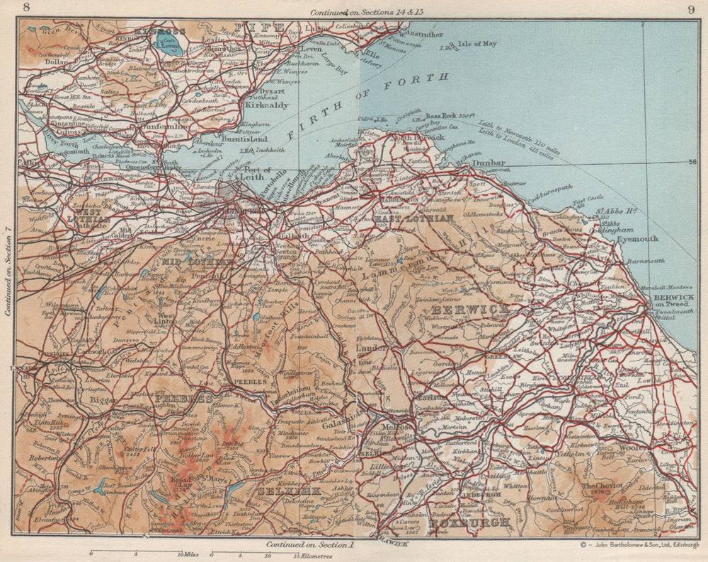 SCOTLAND SOUTH EAST. Firth of Forth Fife Lothian Borders Berwick 1959 old map
