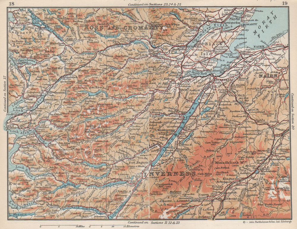 SCOTTISH HIGHLANDS.Ross & Cromarty Inverness-shire Moray Firth.Scotland 1959 map