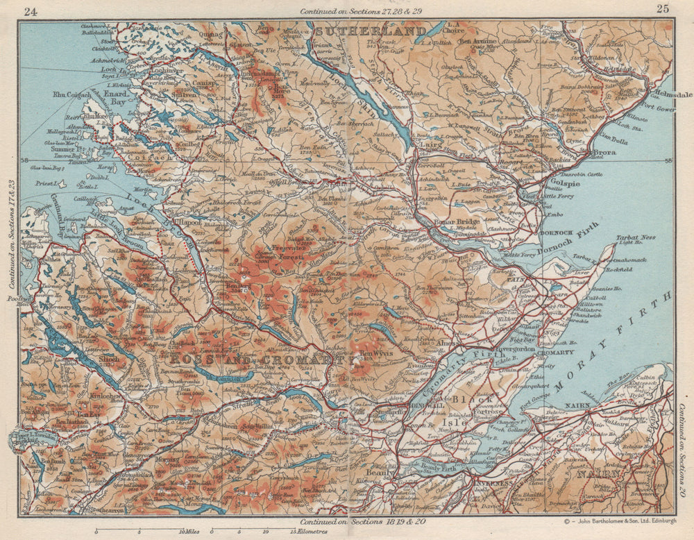 SCOTTISH HIGHLANDS. Ross & Cromarty Sutherland. Moray Firth. Vintage map 1959