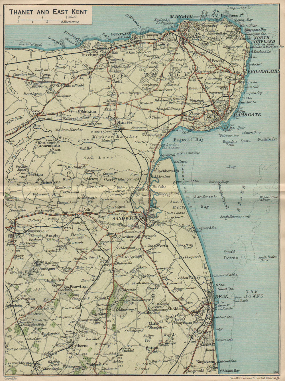 THANET & EAST KENT. Sandwich Deal Ramsgate Margate Broadstairs 1939 old map