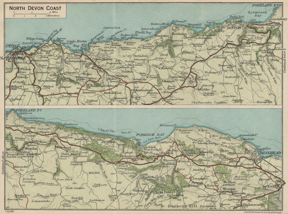 NORTH DEVON COAST. Ilfracombe-Lynton-Minehead. Vintage map plan 1939 old