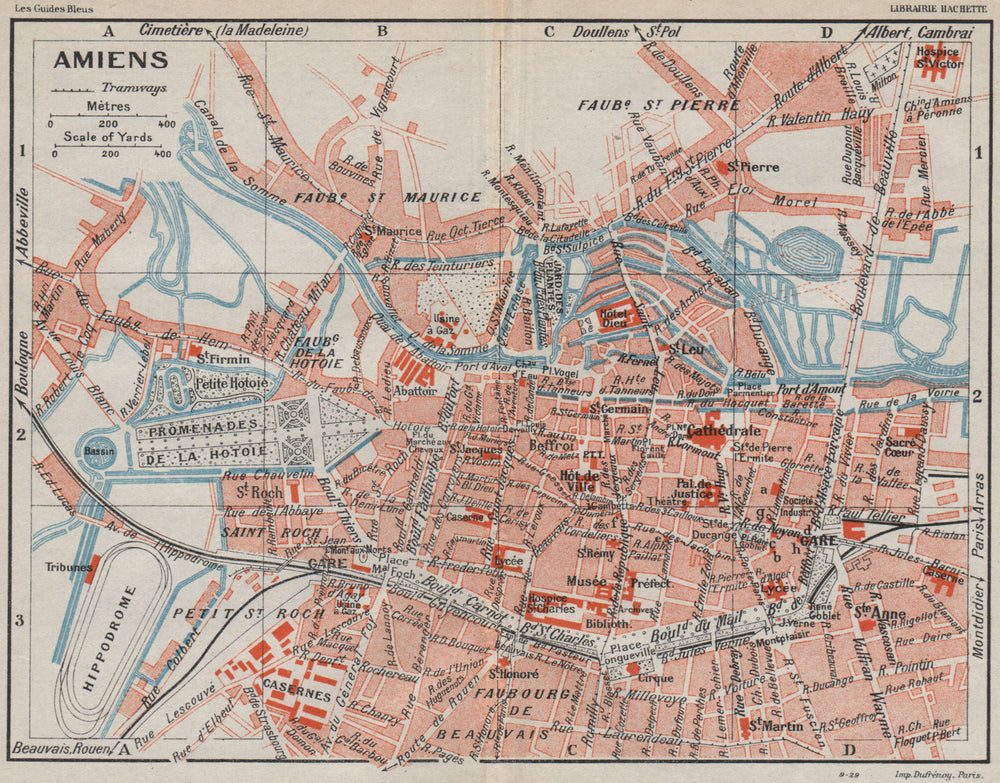 AMIENS. Vintage town city map plan. Somme 1930 old vintage chart