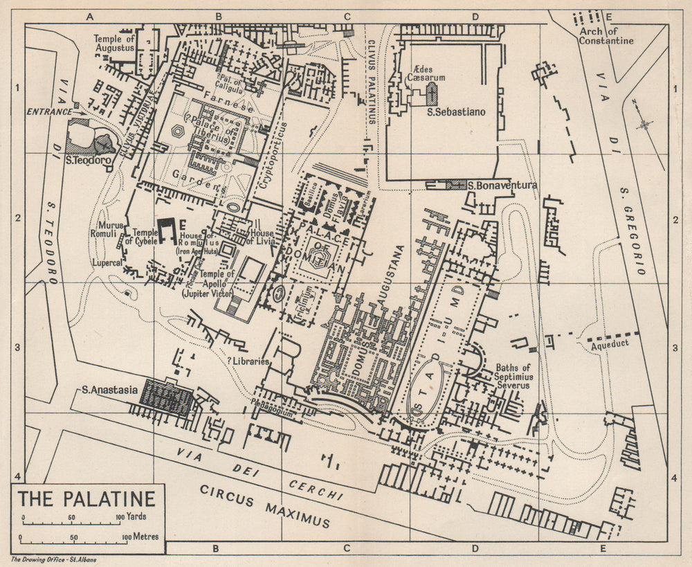 PALATINE HILL Collis Palatium Palatino. Vintage ground plan. Rome Roma 1956 map