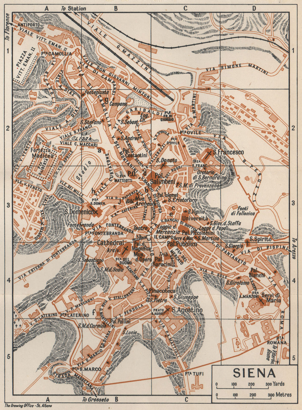 SIENA. Vintage town city map plan. Pianta mappa città. Italy 1956 old