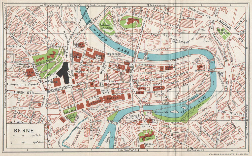 BERNE vintage town city map plan. Switzerland 1963 old vintage chart
