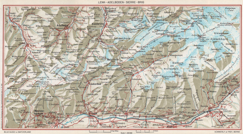 LENK-ADELBODEN-SIERRE-BRIG. Leukerbad Kanderstag Crans-Montana Aminona 1963 map