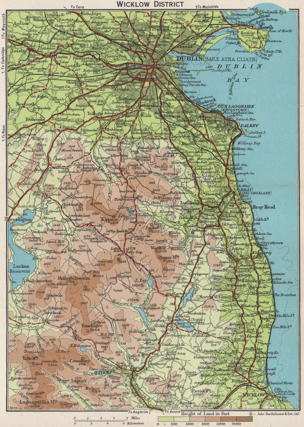 DUBLIN & WICKLOW MOUNTAINS. Vintage map. Ireland 1962 old vintage chart