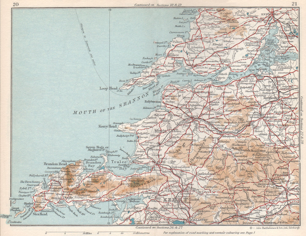 DINGLE PENINSULA & SHANNON. Kerry Clare Limerick. Vintage map. Ireland 1962